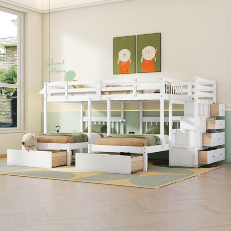 Harper & Bright Designs Triple Bunk Beds with Drawers, Wood Full Over Twin & Twin Bunk Bed with Storage Staircase, Triple Bed for Kids,3 Bed Bunk Beds with Storage for Girls Boys,White Harper & Bright Designs