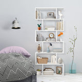Giantex Geometric Bookcase White, S-Shaped Wooden Bookshelf, 6-Tier Modern Freestanding Decorative Storage Display Shelves for Bedroom, Living Room Giantex