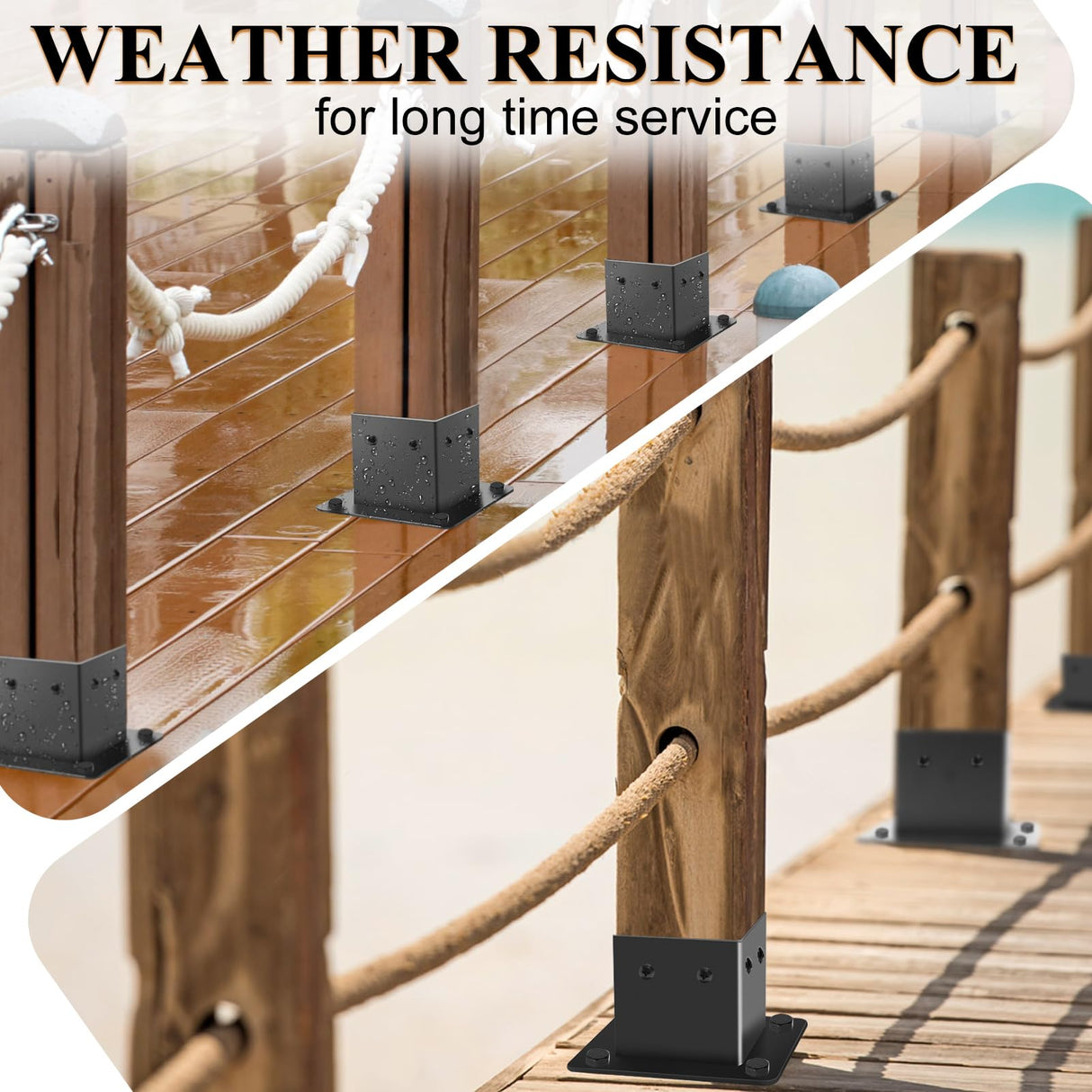 4x4 Post Base, 4Pcs Post Brackets (Inner Size 3.5"x3.5") Heavy Duty Steel Fence Post Anchor for Wood Deck Porch Railing Pergola Mailbox Support Black Powder-Coated FNXAOR