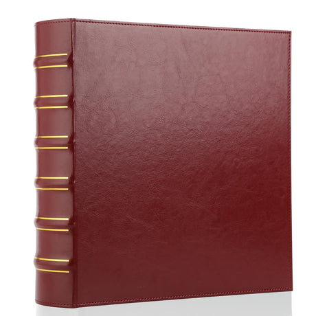 Vintage 3 Ring Binder, 2 Inch Capacity D Ring Leather Binder, Classical Collection Executive Presentation View Binder with Pocket, Professional Binder Organizer Planner (Holds 400 Sheets), Dark Red LETVPVOW