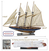 SAILINGSTORY Wooden Sailboat Model Ship Sailboat Decor 24" Schooner Atlantic 1:60 Scale Replica Blue and Walnut Antique Finish HOME DECOR SAILINGSTORY