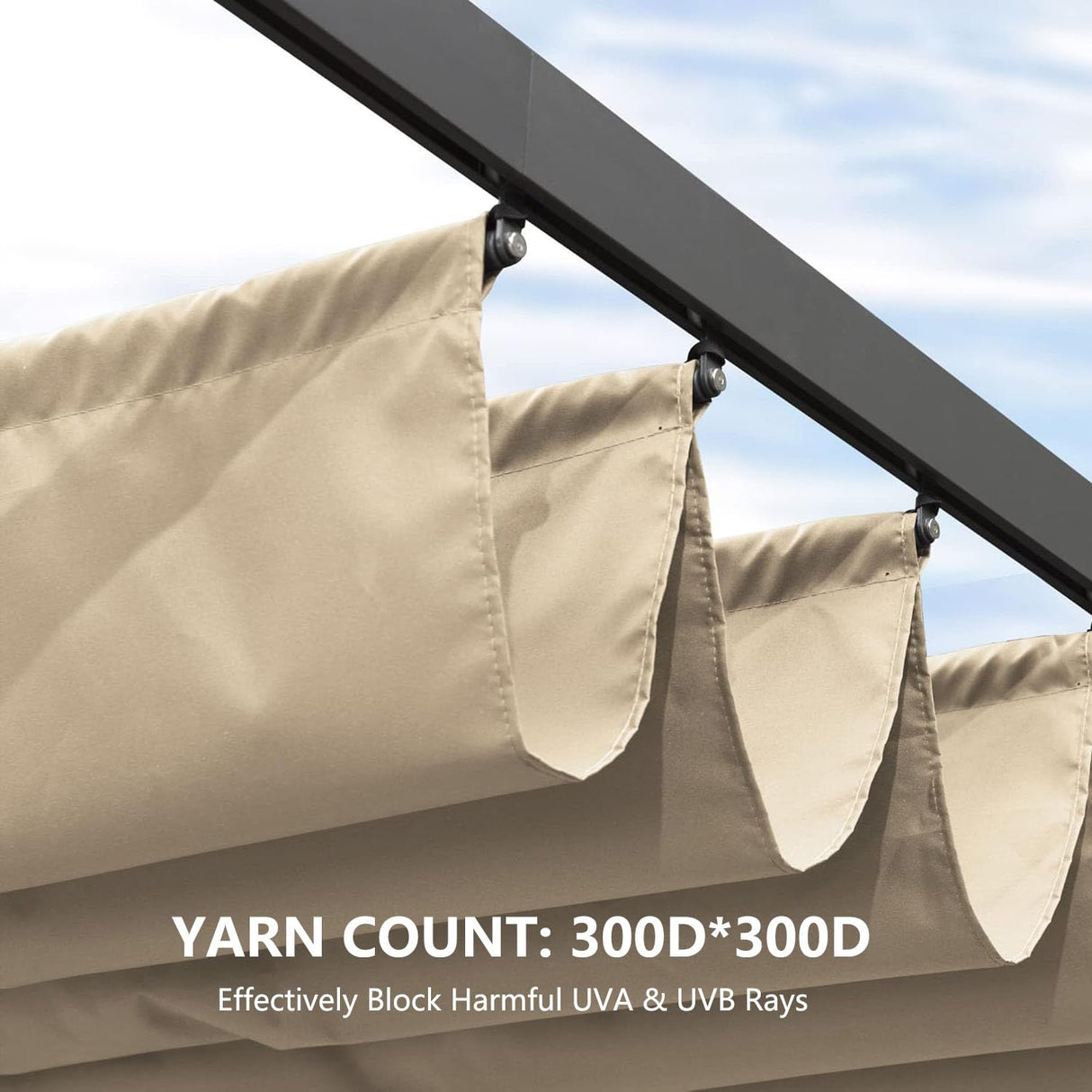 BOJAVOM Pergola Shade Cover, Retractable Pergola Canopy for 10' X 13' Outdoor Pergola, Fade Resistant Durable Yarn-Dyed Fabric Pergola Replacement Canopy w/Drawstring - Beige BOJAVOM