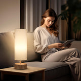 Bedside Table Lamp, 3 Way Touch Control Table Lamp with Wood Grain Base, Dimmable Nightstand Lamp with White Shade, Simple Night Light for Bedroom Living Room Home Office, LED Bulb Included Seaside village
