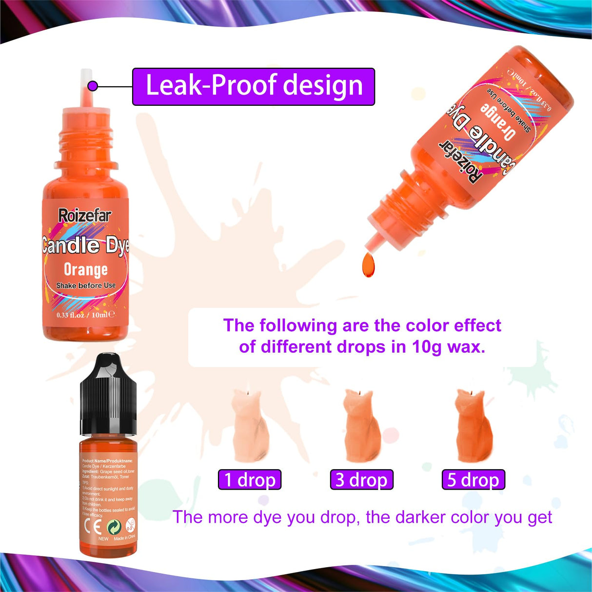 Candle Dye - 12 Colors Wax Melt Dye for Candles Making, Oil-Based Dye for Wax, Highly Concentrate Liquid Candle Color Dyes Roizefar