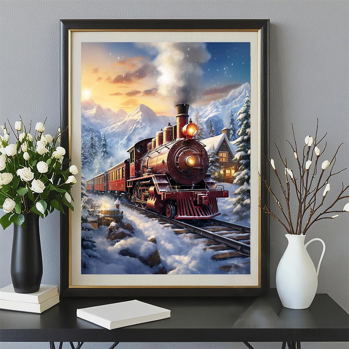 Amz Camel DIY 5D Diamond Art Kits (12 * 16 Inch), Painting, Art for Snow Train, Embroidery Full Drill for Landscape, Diamond Art Kits Rhinestone Craft for Home Wall Decor Amz Camel