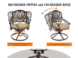 Grepatio 5 Piece Outdoor Dining Set Cast Aluminum Patio Dining Set Table and Chairs Outside Furniture 4 Swivel Chairs with Cushion and 1 Umbrella Hole Round Dining Table for Lawn Garden Patio (Khaki) Grepatio