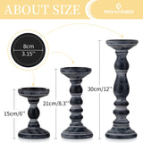 Candle Holder for Pillar Candles: Romadedi Set of 3 Decorative Wood Candlestick Holders, Rustic Wooden Candle Stand for Fireplace Mantle End Table Shelf in Farmhouse Style, Black 6”, 8.3”, 12” Romadedi
