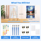 4 Pack Paint by Numbers Kits for Adults Beginners Framed Canvas, Adult Paint by Number Kit with Easel, Moon Mountain Landscapes Painting by Numbers for Beginners, Arts and Crafts for Decor 8x12inch Genius maker