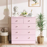 Karl home Pink 5 Drawer Dresser for Bedroom, Modern Wood Dresser Chest of Drawers, Pink Bedroom Dressers for Girls, Anti-Tipping Device, Rose Gold Metal Handle, Living Room, Entryway, Hallway, Office Karl home