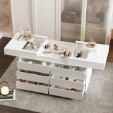 TAMUNE Armoire Bedroom Island Wardrobe Closet Island with 12 Drawers & Sliding Glass Tabletop, Island Dresser with Expandable Design, Closet Island for Bedroom Cloakroom White 63”W x 31.5”W x 35.8”H TAMUNE