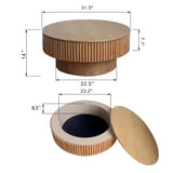 BSYEIO 31.5''Round Coffee Table with Storage, Modern Luxury Circle Drum Center Tables with Solid Wood Veneered, Accent Side Coffee Table for Living Room, Bedroom, Apartment-Natural BSYEIO