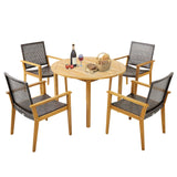Tangkula 5 Pieces Patio Dining Set, 4 Patio Wicker Armchairs and Round Acacia Wood Dining Table, Outdoor Table and Chairs Set for Backyard, Poolside, Garden Tangkula