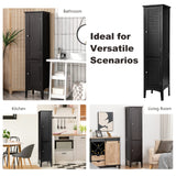 Tangkula Tall Bathroom Storage Cabinet, 5-Tier Wooden Freestanding Tower Cabinet, Narrow Storage Floor Cabinet w/ 2 Doors & Shelves for Bathroom Living Room Kitchen (Black) Tangkula