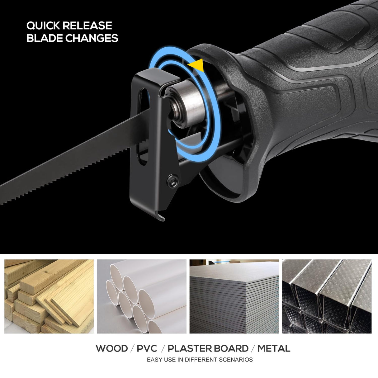 G LAXIA Reciprocating Saw, 6Amp 2800RPM Variable Speed Reciprocating Saw with 4/5"(20mm) Stroke Length, 3Pcs Blades for Wood, Soft Metal, PVC Pipe Cutting G LAXIA