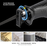 G LAXIA Reciprocating Saw, 6Amp 2800RPM Variable Speed Reciprocating Saw with 4/5"(20mm) Stroke Length, 3Pcs Blades for Wood, Soft Metal, PVC Pipe Cutting G LAXIA