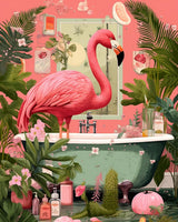 Bathtub Jungle Animal Paint By Bumbers For Adults Beginner Bathroom Pink Flamingo DIY Paint by Numbers Acrylic Paint Canvas Pink Bedroom Decor Painting Kits Pink House Art 16x20 Inch（without Frame ） Tucocoo