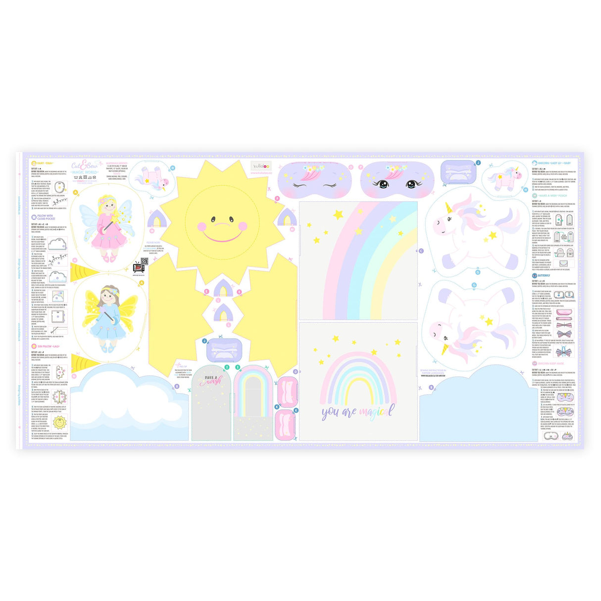 kullaloo Fabric Sewing kit for Beginners - with Video Instructions - Cut & Sew Fabric Panel with Unicorn and Fairy - DIY Carft for Girls (Magic World) kullaloo