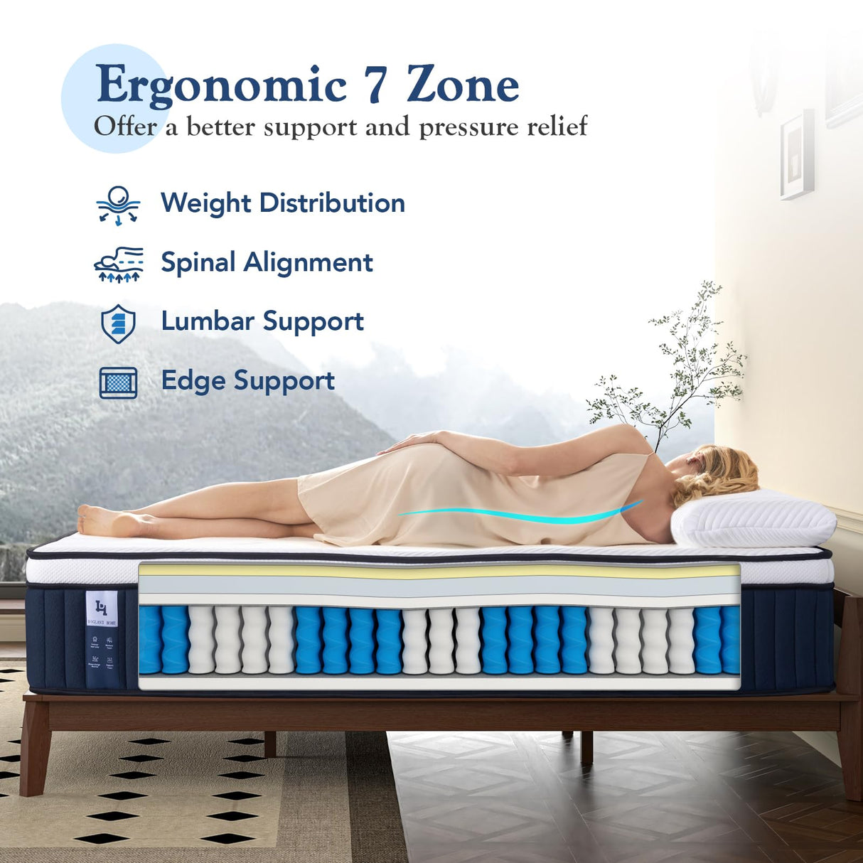 DIGLANT 14Inch Hybrid Soft Medium Plush Memory Foam Mattress, Queen Size with 7-Zone Pocket Springs, CertiPUR-US Certified DH DIGLANT HOME