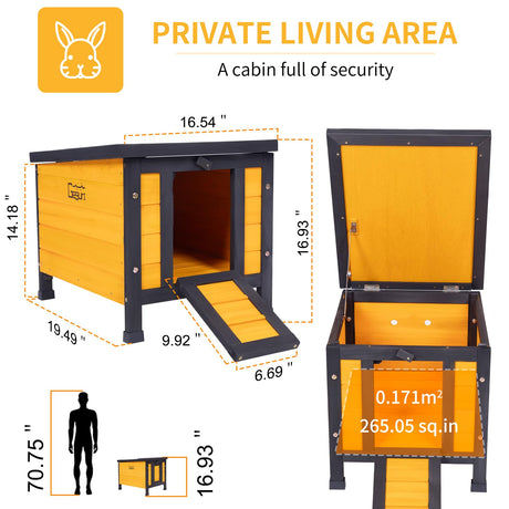 GEGURI Outdoor Cat House Weatherproof, Rabbit Hutch & Indoor Bunny Cage, Wooden Shelter for Feral Cats, Rabbits, Chickens & Small Animals GEGURI