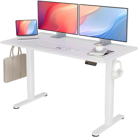 Seang Electric Standing Desk with Adjustable Height, 55x24 Inch Stand Up Desk, Sit Stand Desk with Splice Board for Home Office Computer Workstation, White Frame/White Top Seang