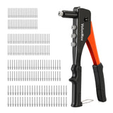 ValueMax 4-in-1 Hand Riveter/Rivet Gun, Pop Rivet Tool Kit with 200 Rivets - 3/32-inch, 1/8-inch, 5/32-inch, 3/16-inch, 4 Interchangeable Nosepieces, Suitable for Metal ValueMax