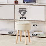 Mxfurhawa Storage Ottoman Linen Round Vanity Stool Tray Top Modern Foot Stool with Wood Legs Multifunctional Upholstered Foot Ottoman Rest for Living Room, Bathroom, Makeup (White) Mxfurhawa