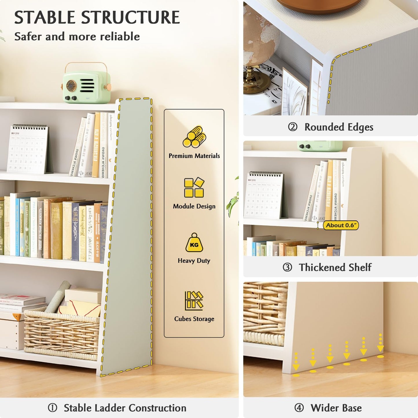 IOTXY Modular White 3-Tier Extendable Ladder Bookshelf for Small Spaces - WoodArtSupply