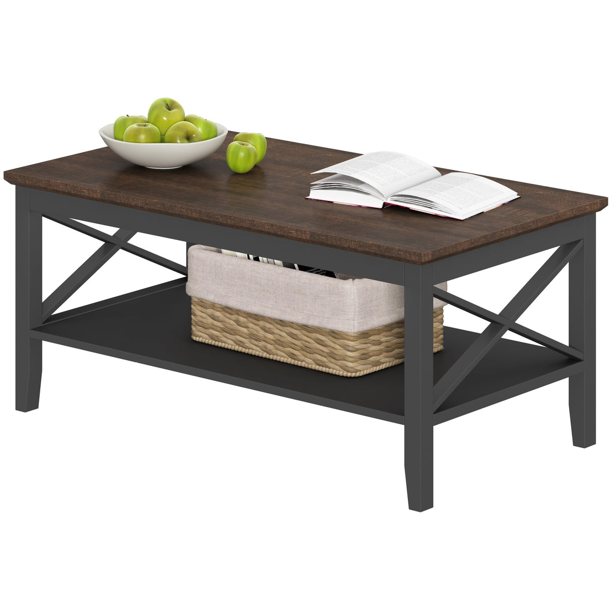 ChooChoo Oxford Coffee Table, Wooden Coffee Table with Thicker Legs, Black Coffee Table with Storage for Living Room ChooChoo