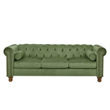 Asucoora Tufted Velvet Sofa Couch for Living Room, Rolled Arm 3-Seater Sofa Couch with Nailhead Trim and 2 Neck Roll Pillows, Small Apartment Chesterfield Sofa Green Asucoora