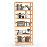 VASMIA Bookshelf,6 Tier Bamboo Adjustable Bookshelves,Tall Bookcase Shelf Storage Organizer,Free Standing Storage Shelving Unit for Living Room,Bedroom,Bathrrom and Home Office,Natural VASMIA