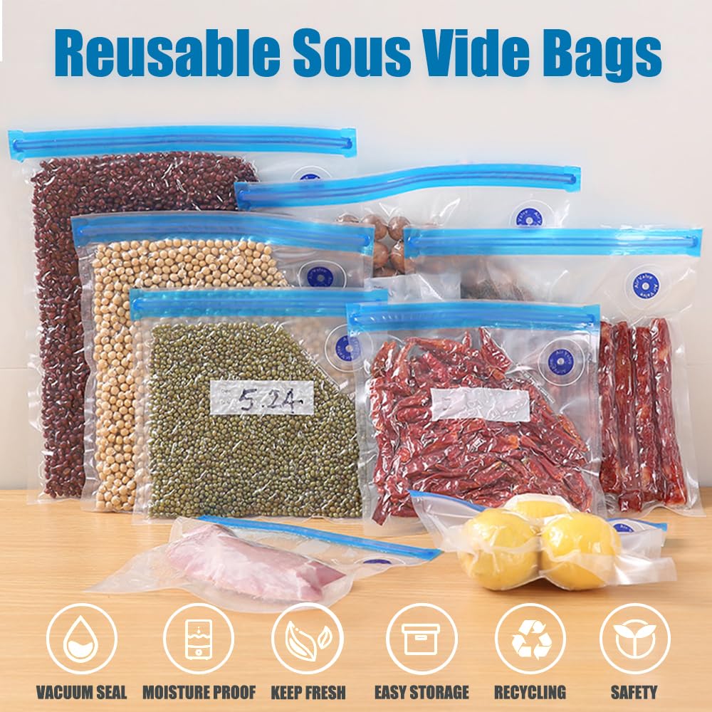 Sous Vide Bags,15pcs Large Size 11.8x13.4in/30x34cm Reusable Vacuum Sealer Bags,BPA Free Zipper Bag,4 Sealing Clips, for Food and 3D Printer Filament Storage YIMIKE