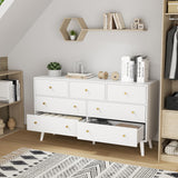 HOUROM White Dresser for Bedroom, Dresser with 7 Drawers, Wood Dressers & Chests of Drawers, Modern Double Dresser with Wide Drawer and Metal Handles HOUROM