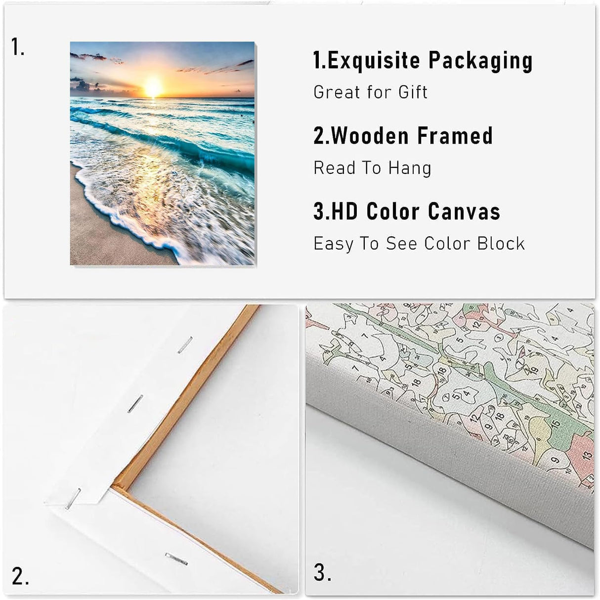 VIGEGU Paint by Numbers Kit for Adults with Framed,Beach Landscape Paint by Number DIY Adult Paint by Number Kits Acrylic Oil Painting for Wall Decor 10x12in VIGEGU