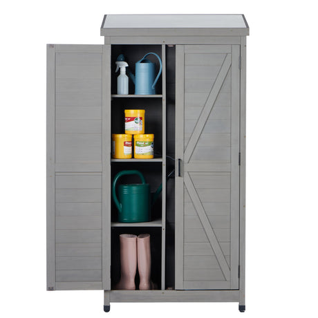 68''x33''x20'' Outdoor Wooden Storage Shed with Metal Top Tall Vertical Tool Cabinet for Backyard Garden Patio Lawn (Grey) Mederlo