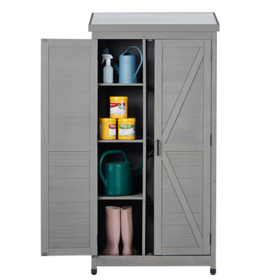 68''x33''x20'' Outdoor Wooden Storage Shed with Metal Top Tall Vertical Tool Cabinet for Backyard Garden Patio Lawn (Grey)
