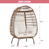 Dkelincs Wicker Egg Chair Indoor Outdoor Lounge Chair Patio Reading Chair Oversized Rattan Egg Chair for Patio, Backyard, Garden, Living Room w/ 4 Cushions Steel Frame, 352lb Capacity(White) Dkelincs
