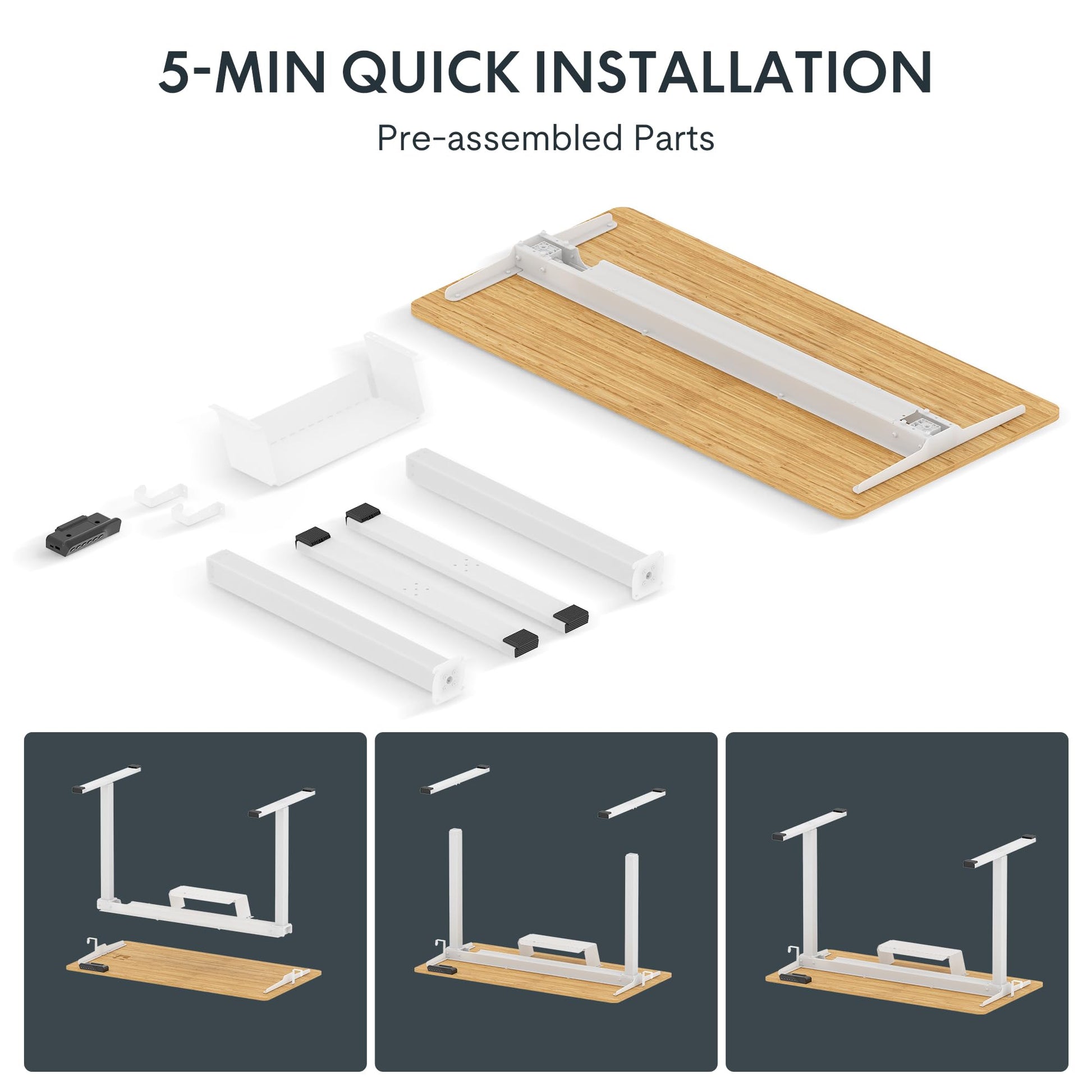 FLEXISPOT Adjustable Desk Quick Assembly Electric Standing Desk with 48 x 24 Inches Whole-Piece Ergonomic Memory Controller Sit Stand Desk(White Frame + 48" Bamboo Texture Desktop) - WoodArtSupply