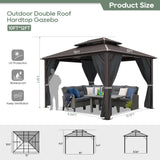 Sumshadow 10' x 12' Hardtop Gazebo, Aluminum Frame Canopy with Galvanized Steel Double Roof, Metal Pavilion with Netting and Curtains, Patio Hard Top Gazebo for Patio, Lawns, Deck, Backyard,Grey Sumshadow