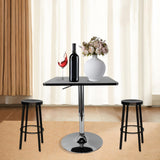 DAERNA Square Pub Table, Black Cocktail Table with 360° Spinning Top,Silver Leg and Base,Cafe Tables, Adjustable Height Range 27.5'' to 35.4'' DAERNA