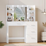 Irontar Vanity Desk, Makeup Vanity with 10 LED Lights & 4 Drawers, Brightness Adjustable, Dressing Table Desk with 6 Open Storage, Vanity Table for Women, White WDT003W Irontar