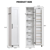 IRONCK Narrow Kitchen Pantry Storage Cabinet, 72" Slim Single Door with 6 Adjustable Shelves, Door Rack and Wheels, Space Saving Freestanding Storage Floor Cabinet for Small Place, White IRONCK