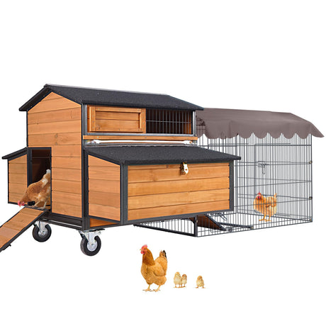 Chicken Coop Large Wooden Chicken Tractor for 6–8 Chickens, Outdoor Hen House with Metal Run Poultry Cage-Upgraded All Metal Frame Suumerpety