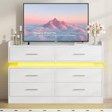 DWVO 6 Drawer Dresser with LED Light, Modern Dresser Chest of Drawers for Closet, Wide Drawer Organizer Cabinet with Top Storage Shelf, White DWVO