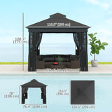 Outsunny 10' x 10' Outdoor Gazebo with Shelves and Netting, Double Roof Patio Gazebo Canopy Shelter, UV30+ Protected for Lawn, Backyard and Deck, Dark Gray Outsunny