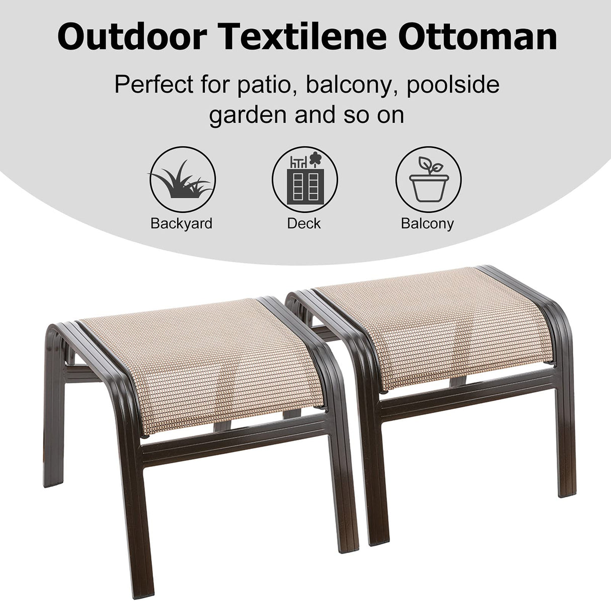 Deguifei Outdoor Patio Footstools Aluminum Outdoor Ottomans Footrest Small Seating Wicker Furniture Patio Ottoman 2 Pieces Brown Deguifei