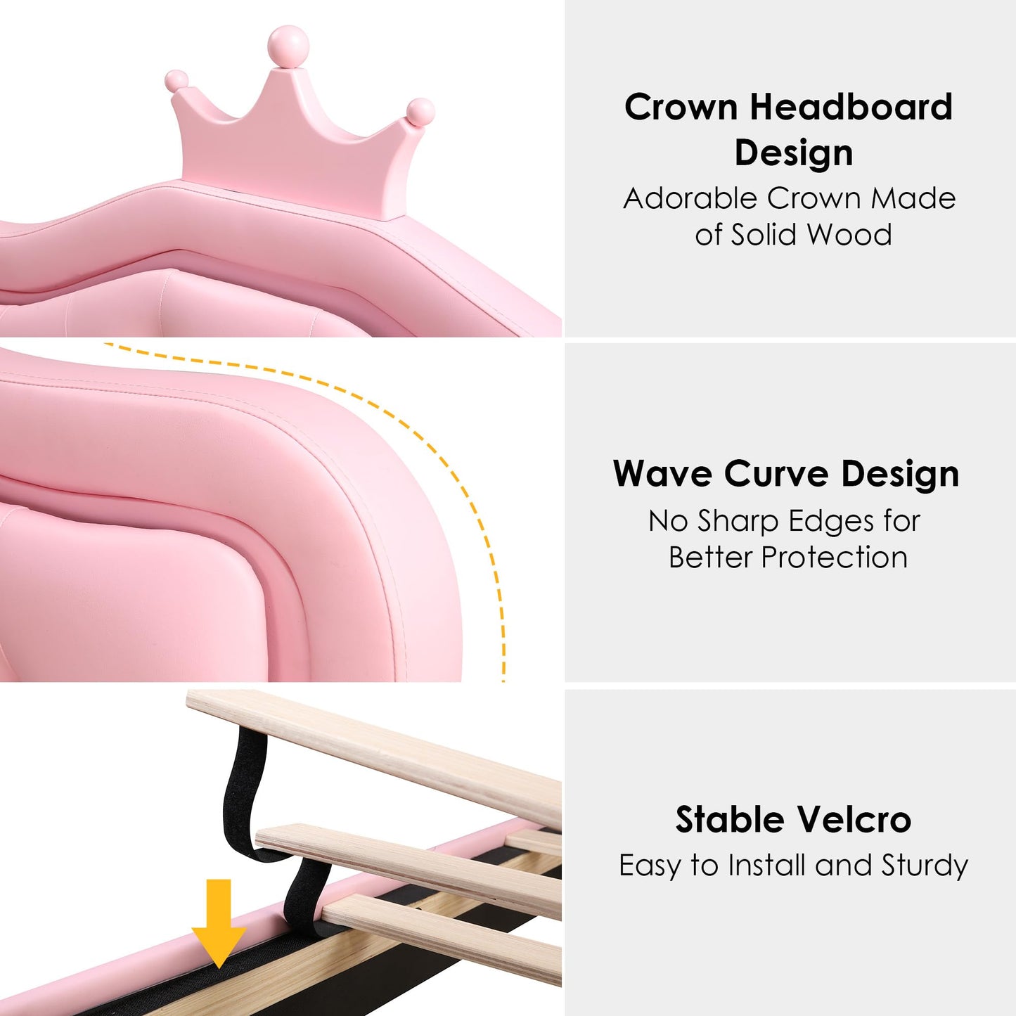 Keyluv Pink Upholstered LED Bed Frame with Storage, Adjustable Crown Headboard and Crystal Tufting - WoodArtSupply