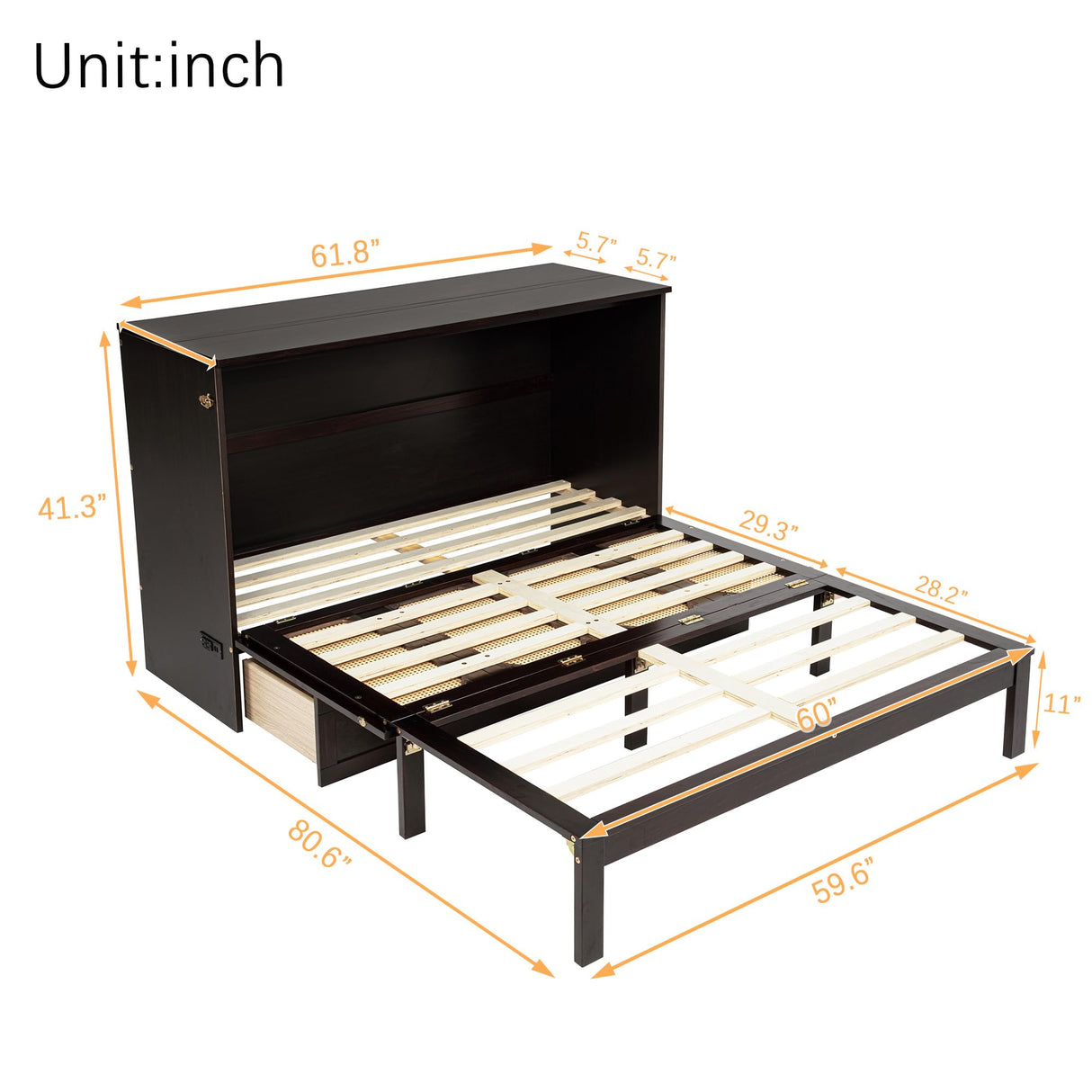 DNChuan Queen Size Murphy Cabinet Bed with Storage Drawer and Charging Station, Foldable Dresser Platform Bed with Oval Rattan Decoration Panel, Space Saving, Espresso DNChuan