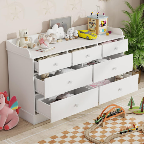 Vabches Kids Dresser Cabinet with 7 Drawers, Changing Table for Nursery, White Chest of Drawers, Baby Dresser, Kids Bedroom Furniture, Nightstand for Child’s Room, White Vabches