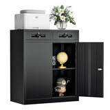 INTERGREAT Metal Storage Cabinet with 2 Drawers, 42” Black Steel Garage Storage Cabinet with 2 Doors and Adjustable Shelves, Office Storage Cabinet with Lock for School, Home INTERGREAT