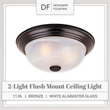 DESIGNERS FOUNTAIN 2-Light Flush Mount Ceiling Light, 11 Inch Lighting Fixture for Kitchen, Bedroom, Bathroom, and Hallway, White Alabaster Glass, Oil Rubbed Bronze, 1257S-ORB-AL DESIGNERS FOUNTAIN